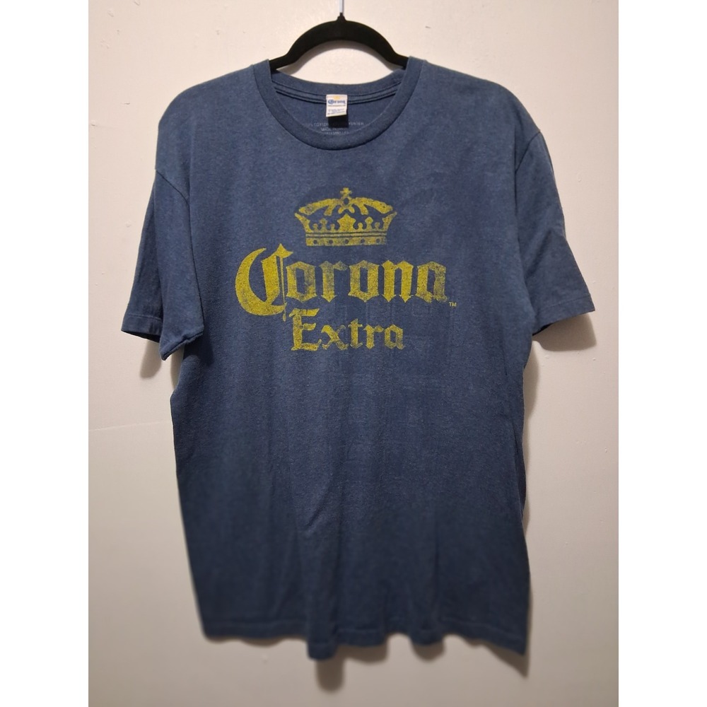 Corona Extra Beer Graphic T-Shirt Mens Large Blue Heather Distressed Logo Tee L